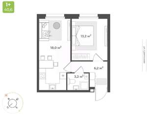 1-к квартира, вторичка, 41м2, 1/10 этаж