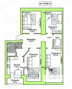 4-к квартира, вторичка, 107м2, 4/4 этаж
