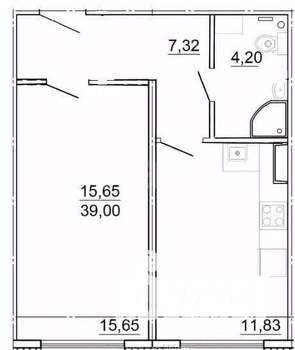 1-к квартира, вторичка, 39м2, 1/4 этаж