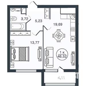 1-к квартира, вторичка, 47м2, 2/16 этаж