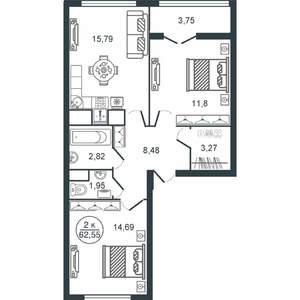 2-к квартира, вторичка, 63м2, 11/16 этаж