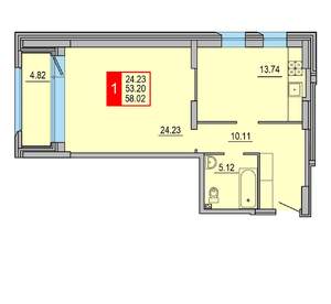 1-к квартира, вторичка, 58м2, 1/8 этаж