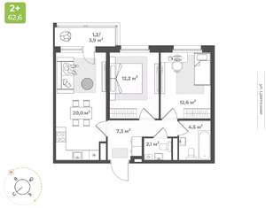 2-к квартира, вторичка, 60м2, 9/10 этаж