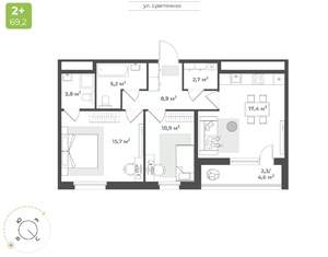 2-к квартира, вторичка, 67м2, 2/16 этаж