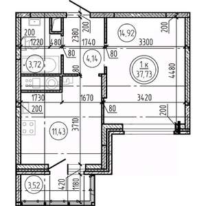1-к квартира, вторичка, 38м2, 5/16 этаж