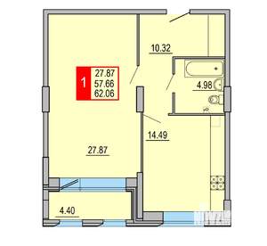 1-к квартира, вторичка, 62м2, 3/8 этаж