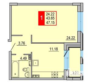 1-к квартира, вторичка, 47м2, 7/8 этаж