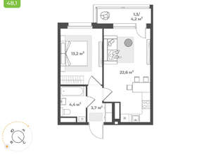 1-к квартира, вторичка, 45м2, 8/17 этаж