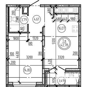 1-к квартира, вторичка, 43м2, 11/16 этаж