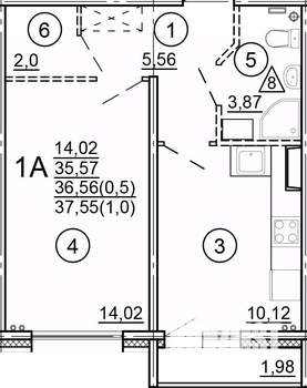 1-к квартира, вторичка, 38м2, 12/18 этаж