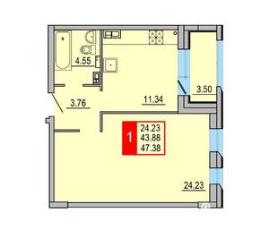 1-к квартира, вторичка, 47м2, 3/8 этаж