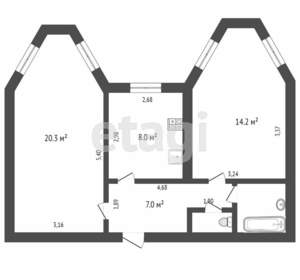 2-к квартира, вторичка, 55м2, 1/5 этаж