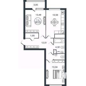 2-к квартира, вторичка, 65м2, 2/16 этаж