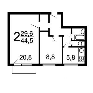 2-к квартира, вторичка, 45м2, 8/12 этаж