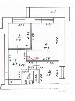 2-к квартира, вторичка, 43м2, 1/9 этаж