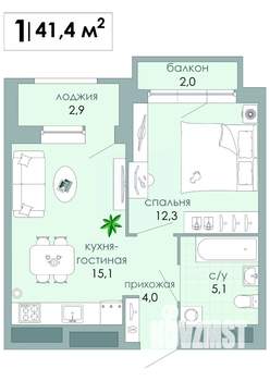 1-к квартира, вторичка, 41м2, 8/12 этаж