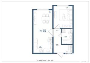 2-к квартира, сданный дом, 37м2, 6/15 этаж