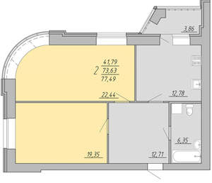 2-к квартира, вторичка, 77м2, 7/9 этаж