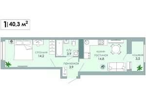 1-к квартира, вторичка, 40м2, 5/12 этаж