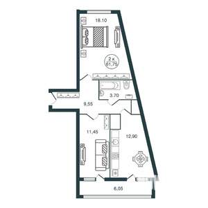 2-к квартира, вторичка, 62м2, 2/15 этаж