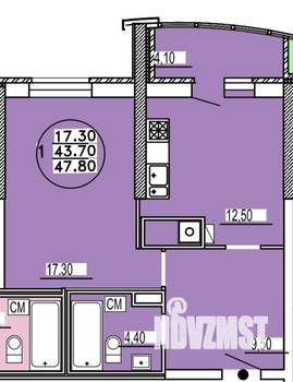 1-к квартира, сданный дом, 48м2, 4/12 этаж
