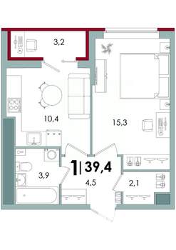 1-к квартира, вторичка, 39м2, 4/15 этаж