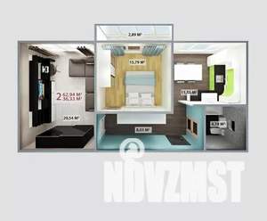 2-к квартира, сданный дом, 63м2, 4/9 этаж