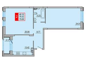 2-к квартира, вторичка, 80м2, 6/8 этаж