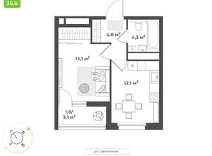 1-к квартира, вторичка, 35м2, 2/17 этаж