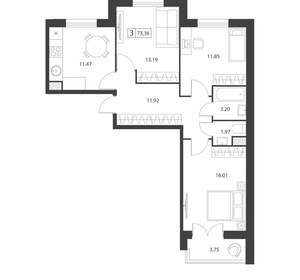 3-к квартира, вторичка, 73м2, 2/16 этаж