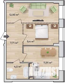 2-к квартира, вторичка, 46м2, 1/5 этаж