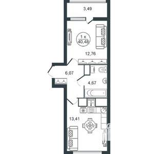 1-к квартира, вторичка, 40м2, 13/16 этаж
