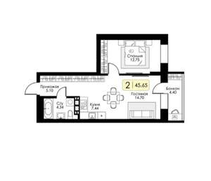 1-к квартира, вторичка, 45м2, 12/17 этаж