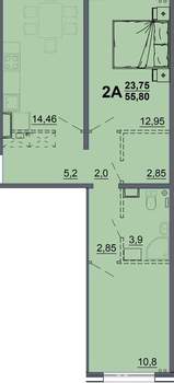 2-к квартира, вторичка, 55м2, 8/15 этаж