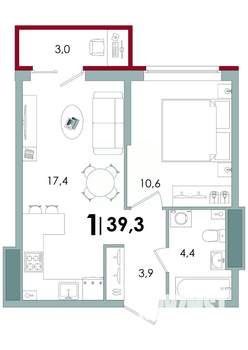 1-к квартира, вторичка, 39м2, 7/15 этаж