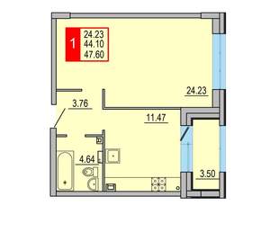 1-к квартира, вторичка, 48м2, 2/8 этаж