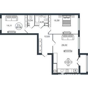2-к квартира, вторичка, 83м2, 15/15 этаж