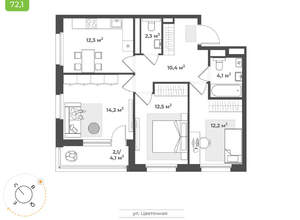 3-к квартира, вторичка, 70м2, 16/17 этаж