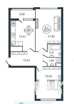 2-к квартира, вторичка, 65м2, 3/12 этаж