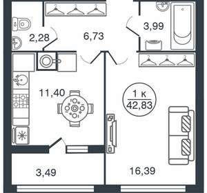 1-к квартира, вторичка, 43м2, 4/15 этаж