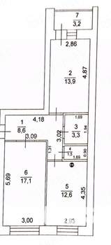 2-к квартира, вторичка, 60м2, 1/12 этаж
