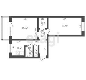 2-к квартира, вторичка, 44м2, 2/5 этаж