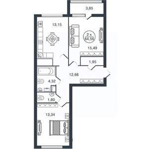 2-к квартира, вторичка, 65м2, 3/16 этаж