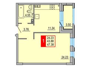 1-к квартира, вторичка, 47м2, 3/8 этаж