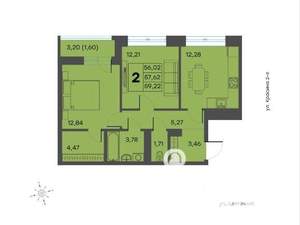 2-к квартира, вторичка, 56м2, 8/17 этаж