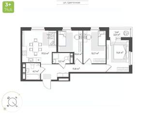 3-к квартира, вторичка, 75м2, 11/15 этаж