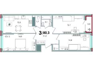 3-к квартира, вторичка, 80м2, 6/16 этаж