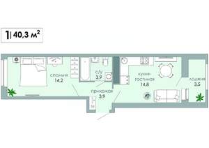 1-к квартира, вторичка, 40м2, 3/12 этаж