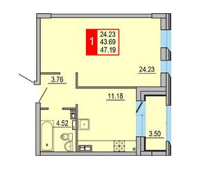 1-к квартира, вторичка, 47м2, 6/8 этаж