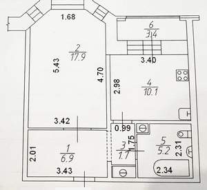 1-к квартира, вторичка, 45м2, 17/17 этаж